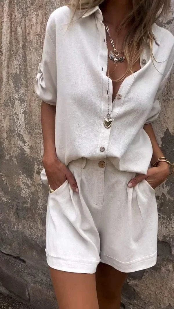 Alima | Women’s Collared Button Front Rolled Sleeve Two Piece Set
