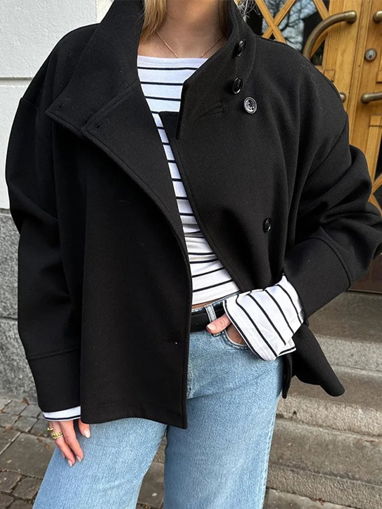 Alinda | Women's Stand Collar Double Breasted Button Front Coat