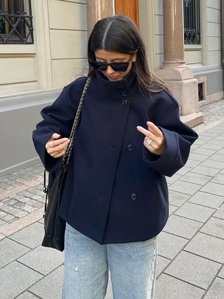 Alinda | Women's Stand Collar Double Breasted Button Front Coat