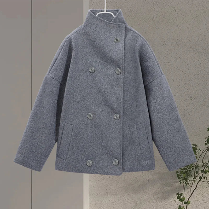 Alinda | Women's Stand Collar Double Breasted Button Front Coat