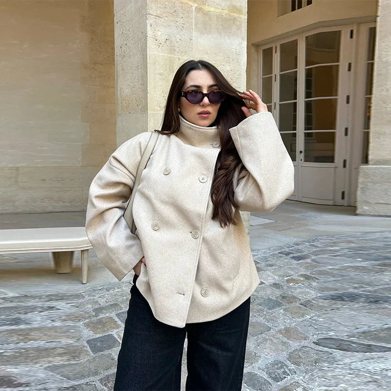 Alinda | Women's Stand Collar Double Breasted Button Front Coat