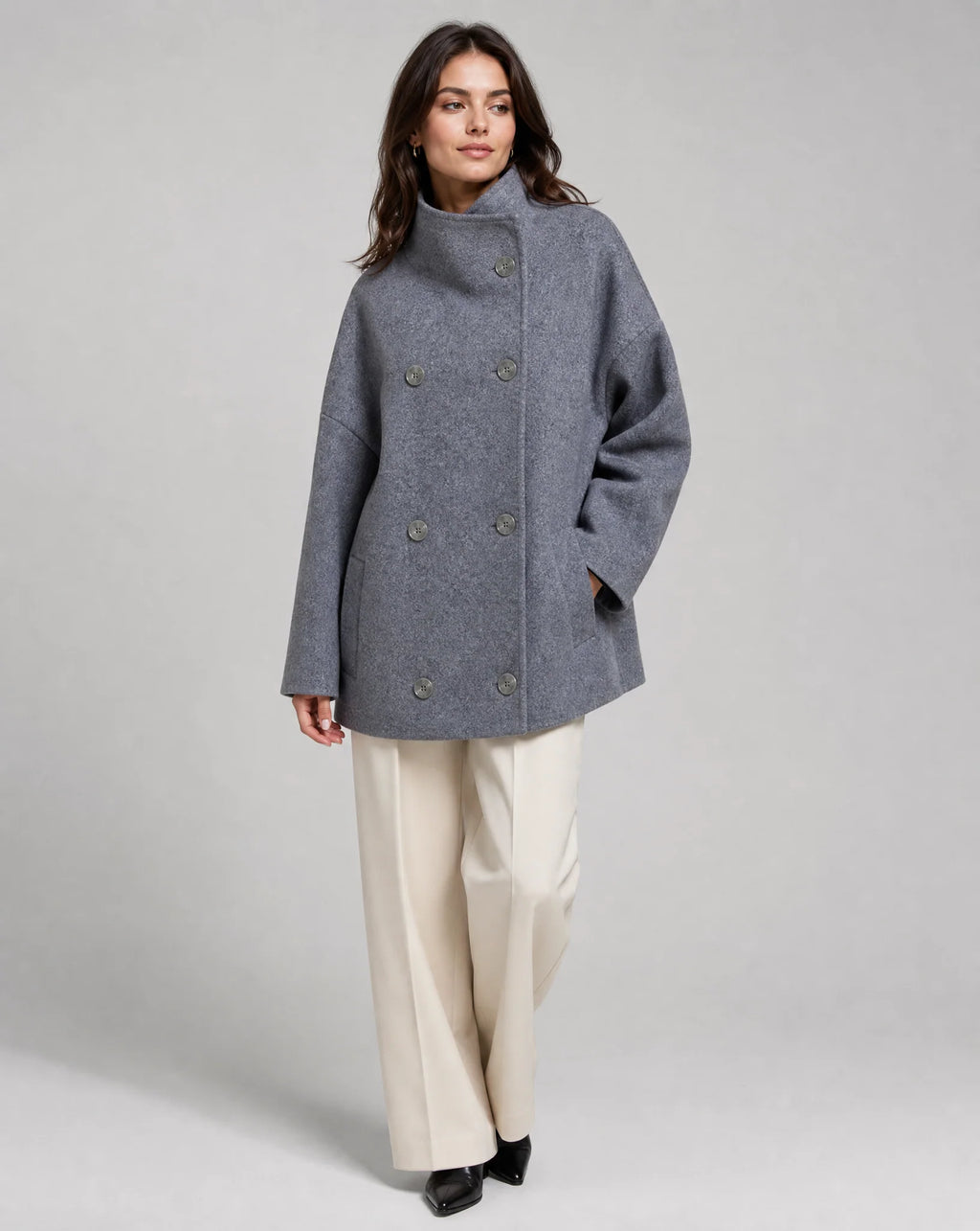 Alinda | Women's Stand Collar Double Breasted Button Front Coat