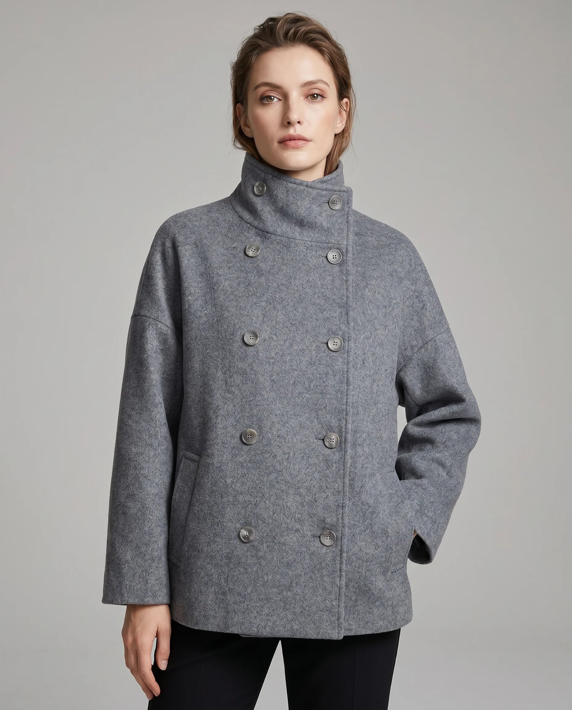 Alinda | Women's Stand Collar Double Breasted Button Front Coat