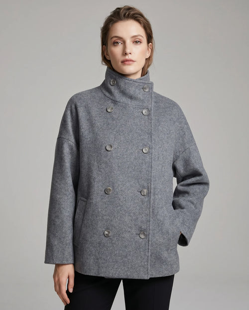 Alinda | Women's Stand Collar Double Breasted Button Front Coat