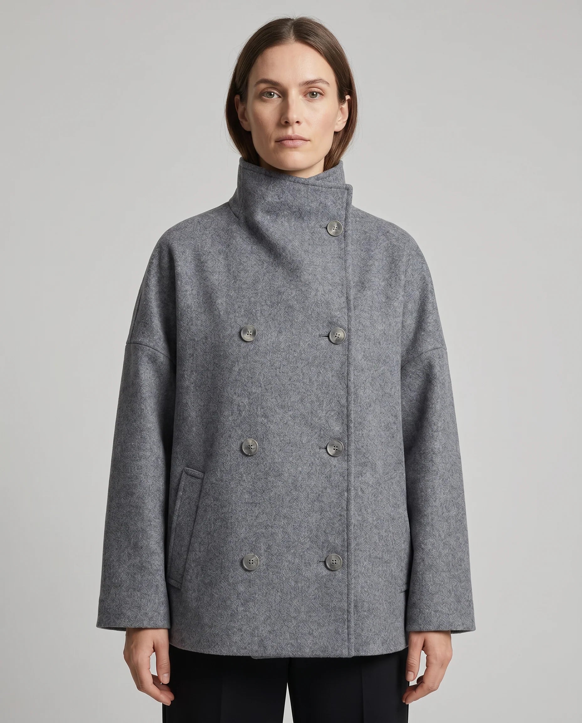 Alinda | Women's Stand Collar Double Breasted Button Front Coat