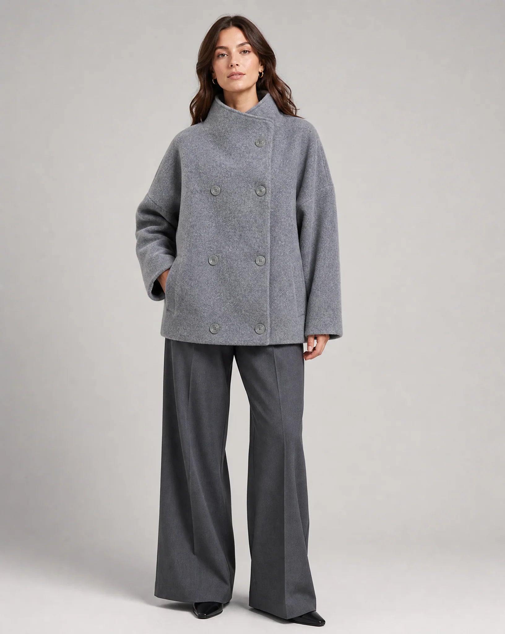 Alinda | Women's Stand Collar Double Breasted Button Front Coat