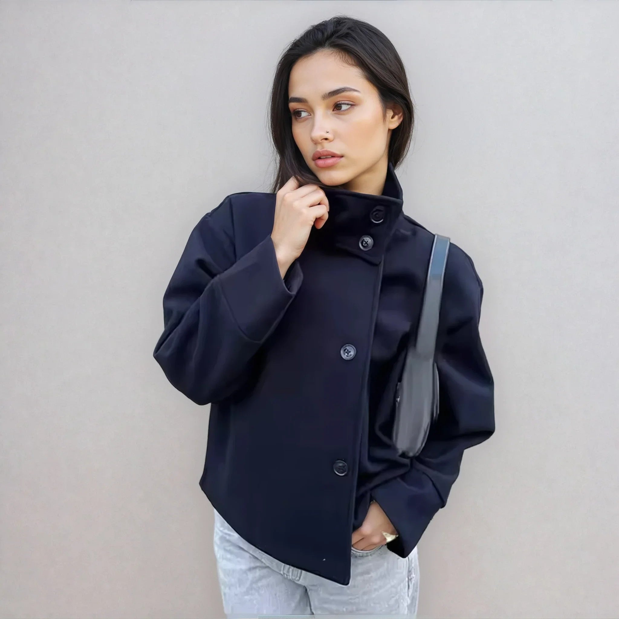 Alinda | Women's Stand Collar Double Breasted Button Front Coat