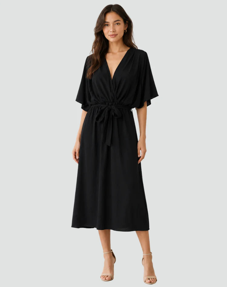Alinda | Women's Tie Waist Short Sleeve Flowy Wedding Guest Dress