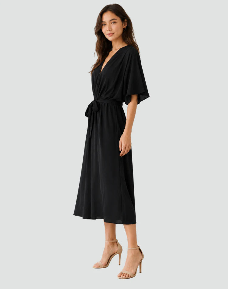 Alinda | Women's Tie Waist Short Sleeve Flowy Wedding Guest Dress
