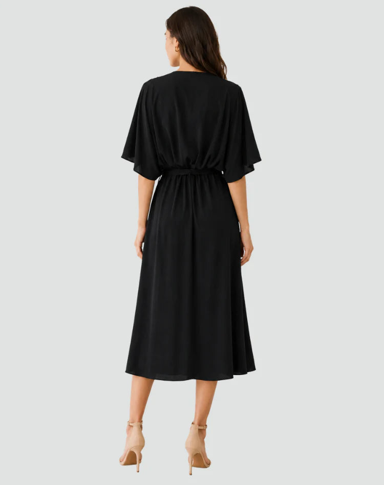 Alinda | Women's Tie Waist Short Sleeve Flowy Wedding Guest Dress