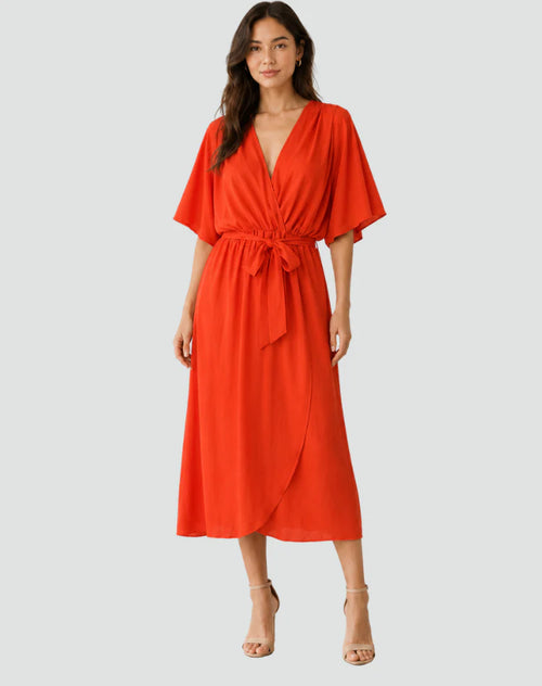 Alinda | Women's Tie Waist Short Sleeve Flowy Wedding Guest Dress