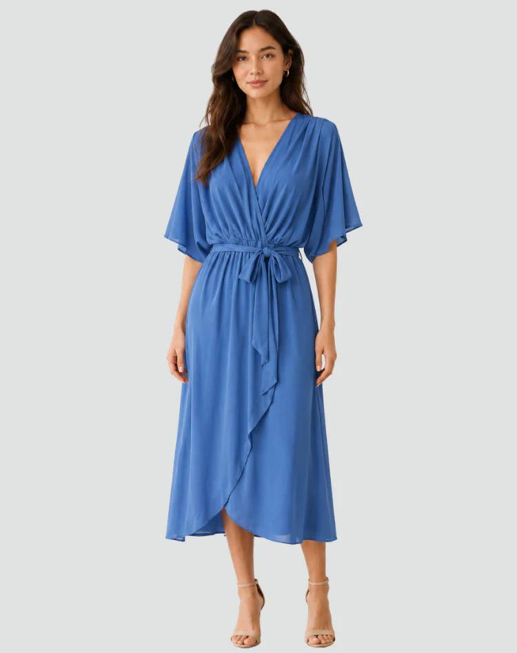 Alinda | Women's Tie Waist Short Sleeve Flowy Wedding Guest Dress