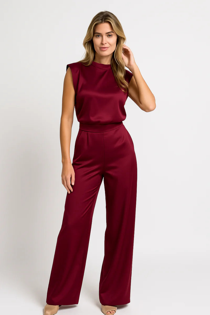 Aliomar | Women's Wide Leg Mock Neck Sleeveless Jumpsuit