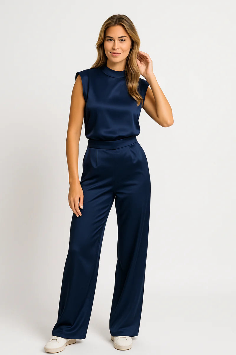 Aliomar | Women's Wide Leg Mock Neck Sleeveless Jumpsuit