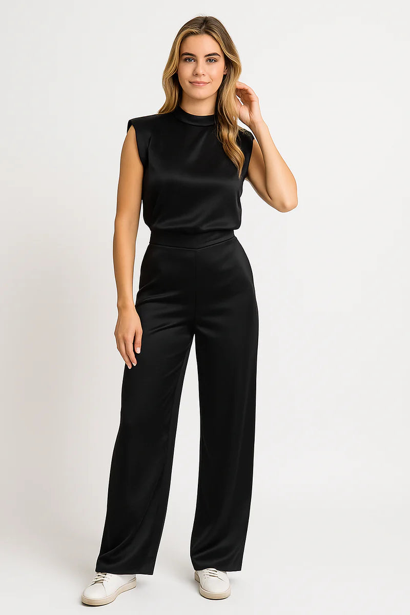Aliomar | Women's Wide Leg Mock Neck Sleeveless Jumpsuit