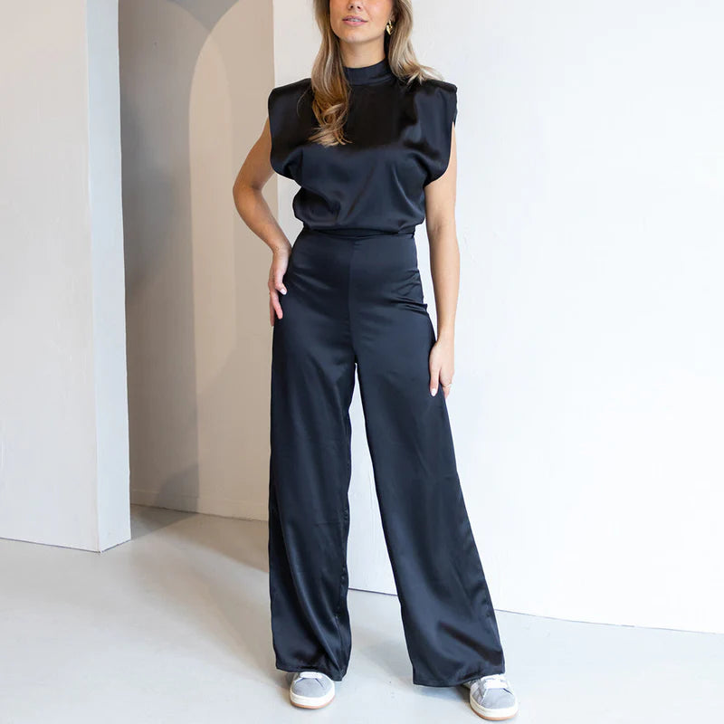 Aliomar | Women's Wide Leg Mock Neck Sleeveless Jumpsuit