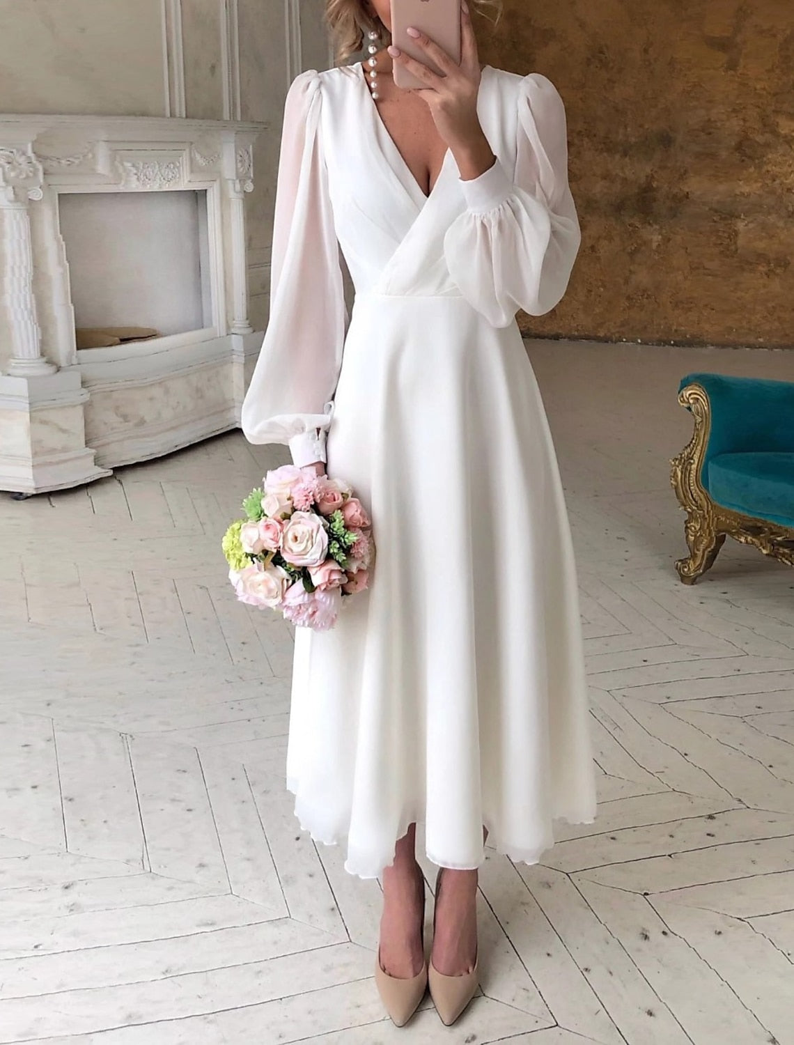 Aliyah | Women’s Long Sleeve V Neck Wedding Guest Dress