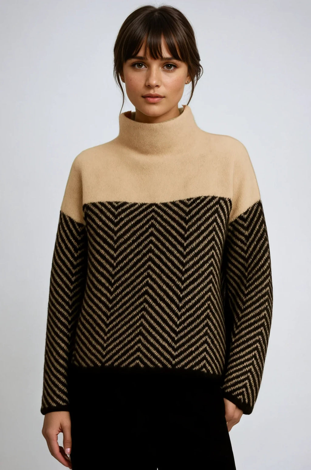 Aliyha | Women's Chevron Patterned Long Sleeve Turtle Neck Sweater