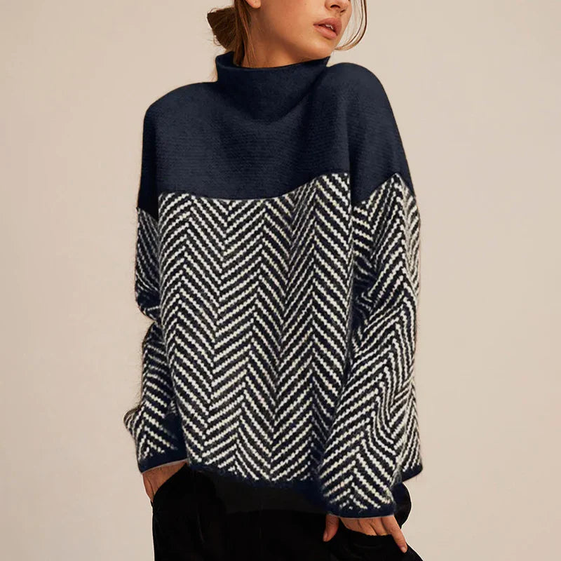 Aliyha | Women's Chevron Patterned Long Sleeve Turtle Neck Sweater