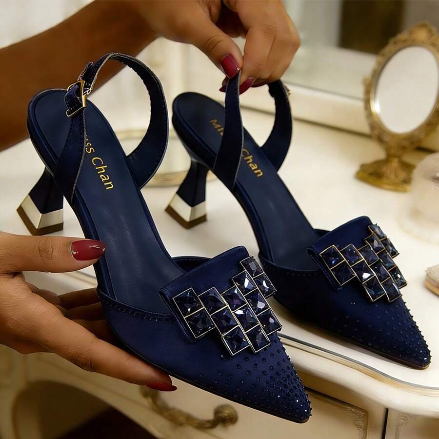 Allannah | Women's Pointed Toe Slingback Buckled Strap High Heels