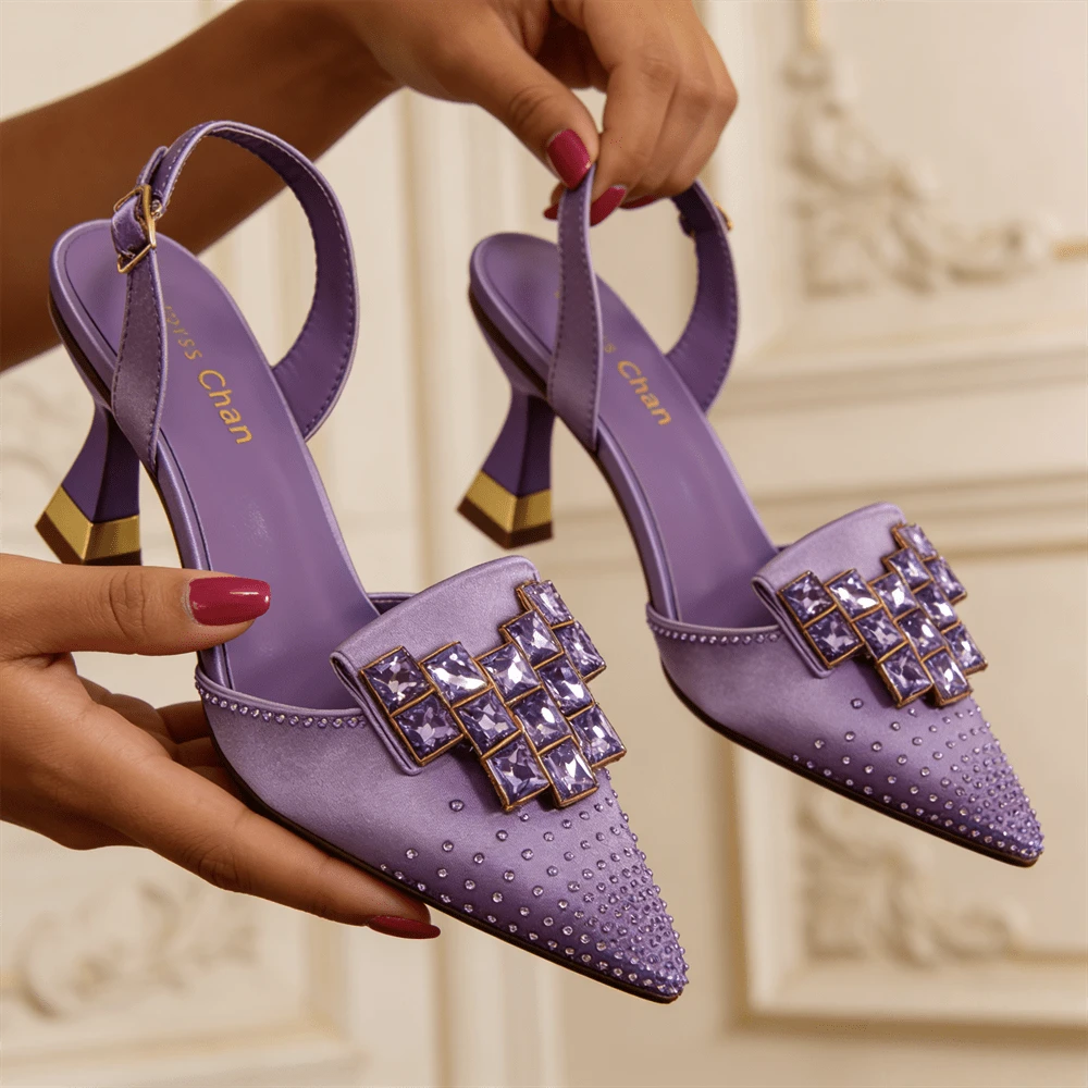 Allannah | Women's Pointed Toe Slingback Buckled Strap High Heels