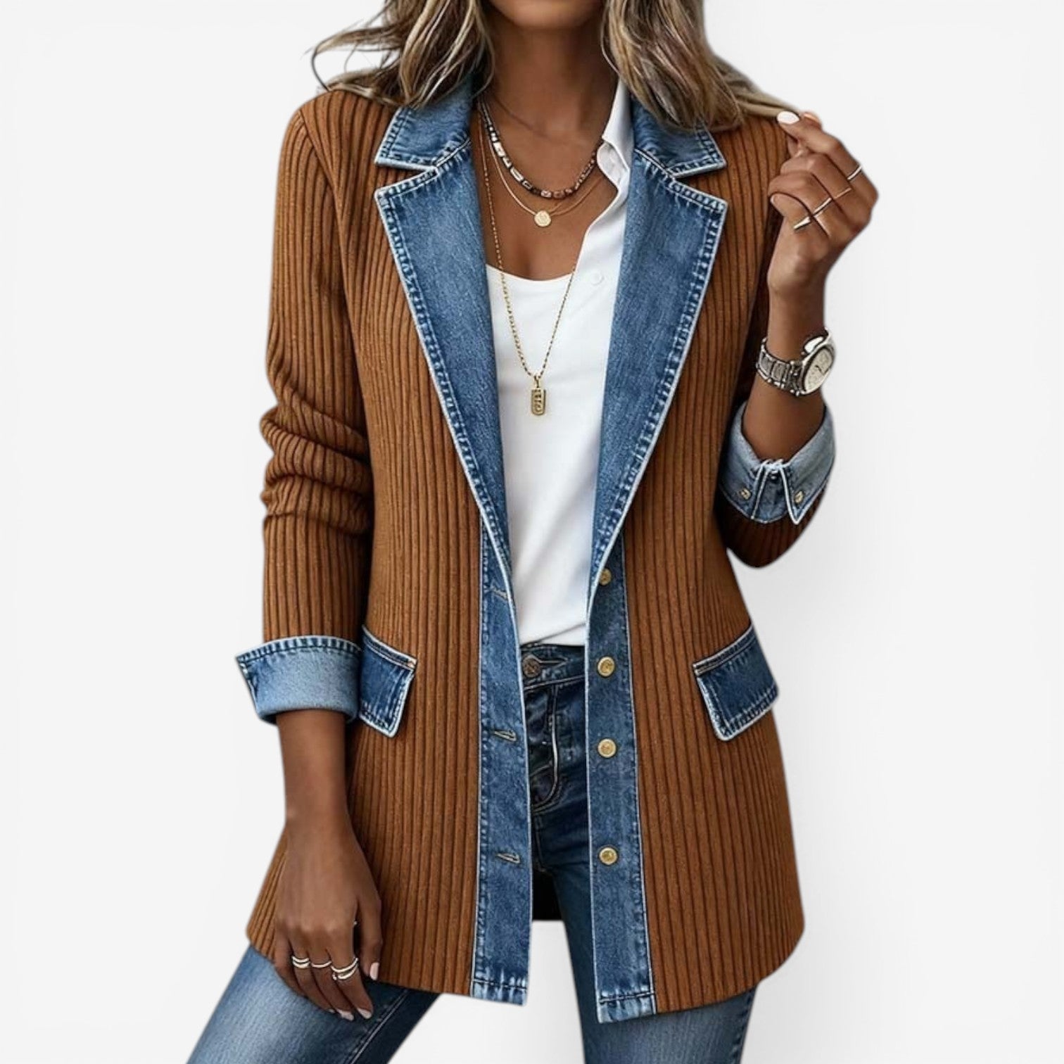 Allena | Women's Button Front Long Sleeve Notch Lapel Jacket