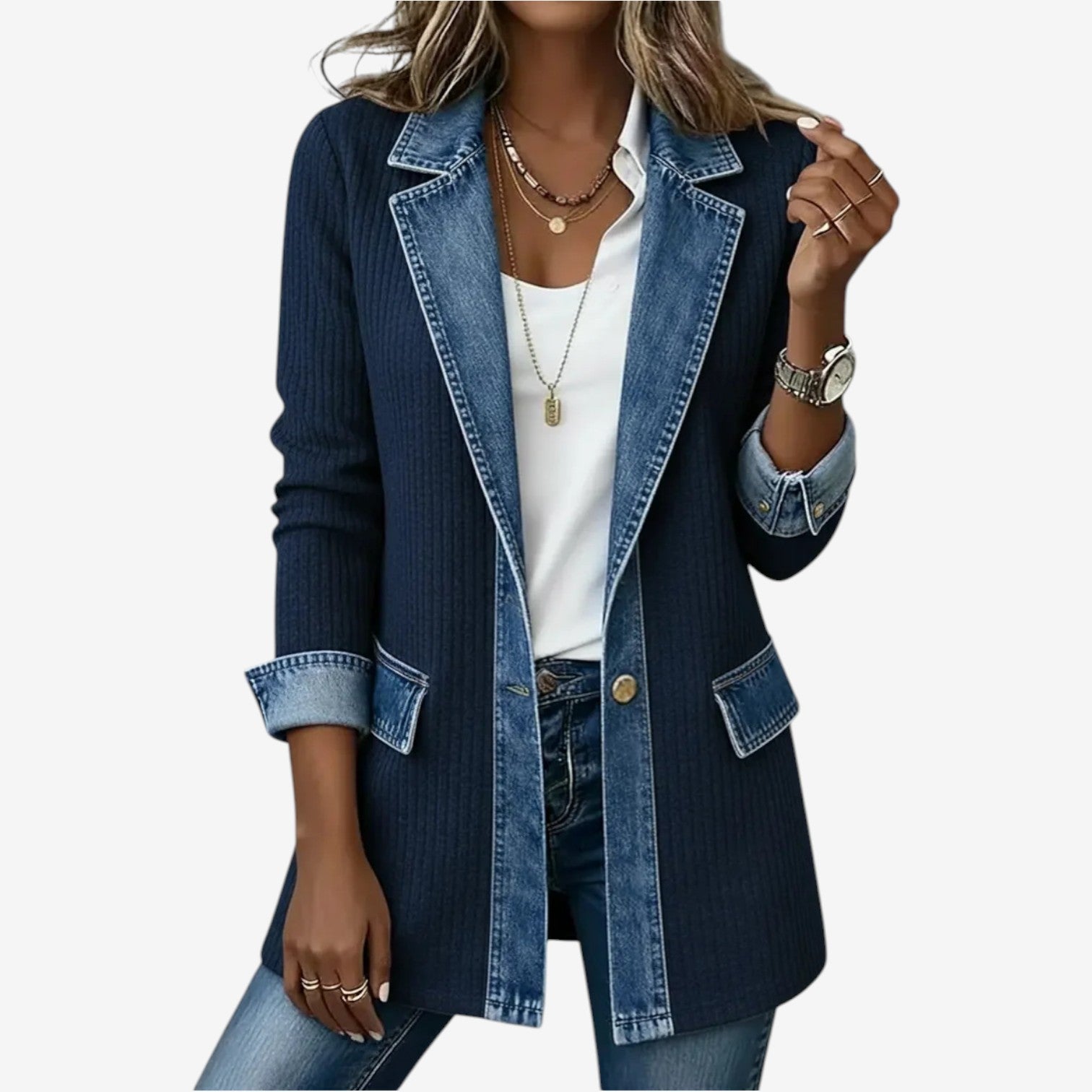 Allena | Women's Button Front Long Sleeve Notch Lapel Jacket