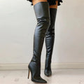 Alona | Women’s Back Zip Pointed Toe Stiletto High Knee Boots
