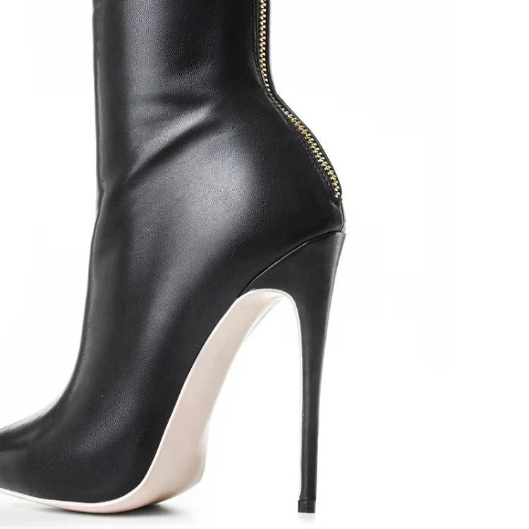 Alona | Women’s Back Zip Pointed Toe Stiletto High Knee Boots