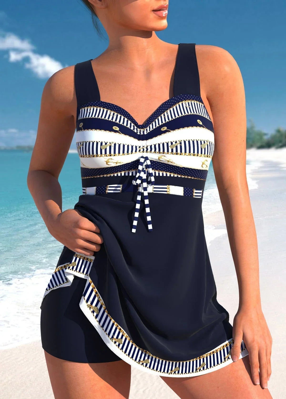 Alta | Women’s Geometric Print Sweetheart Neck Swim Suit