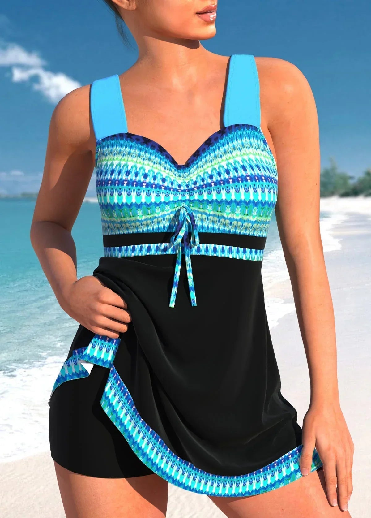 Alta | Women’s Geometric Print Sweetheart Neck Swim Suit