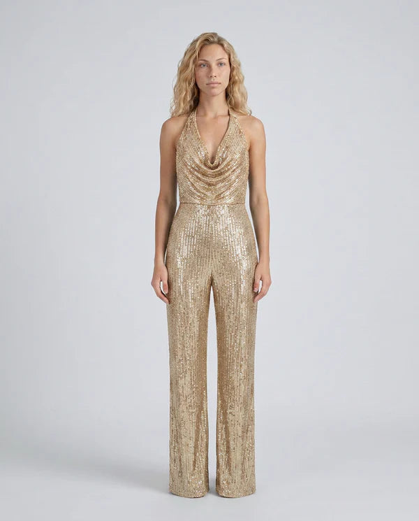Altagracia | Women's Halter Neck Wide Leg Backless Jumpsuit