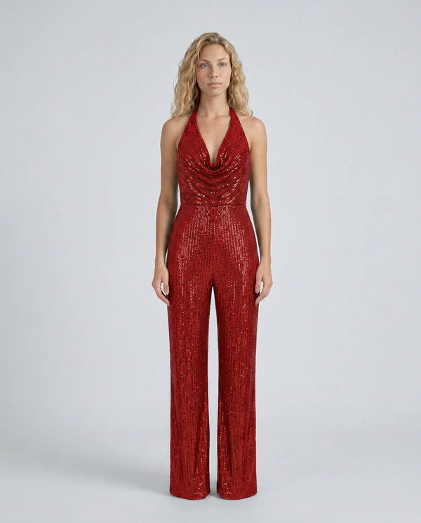 Altagracia | Women's Halter Neck Wide Leg Backless Jumpsuit