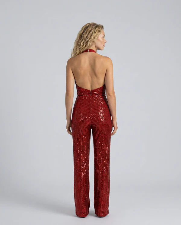 Altagracia | Women's Halter Neck Wide Leg Backless Jumpsuit