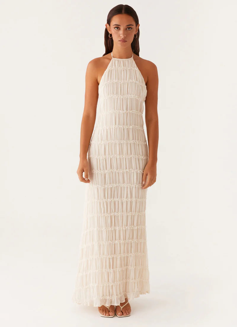 Altair | Women's Pleated Sleeveless Halter Neck Maxi Dress