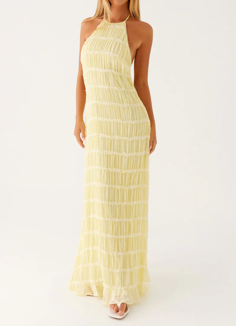Altair | Women's Pleated Sleeveless Halter Neck Maxi Dress