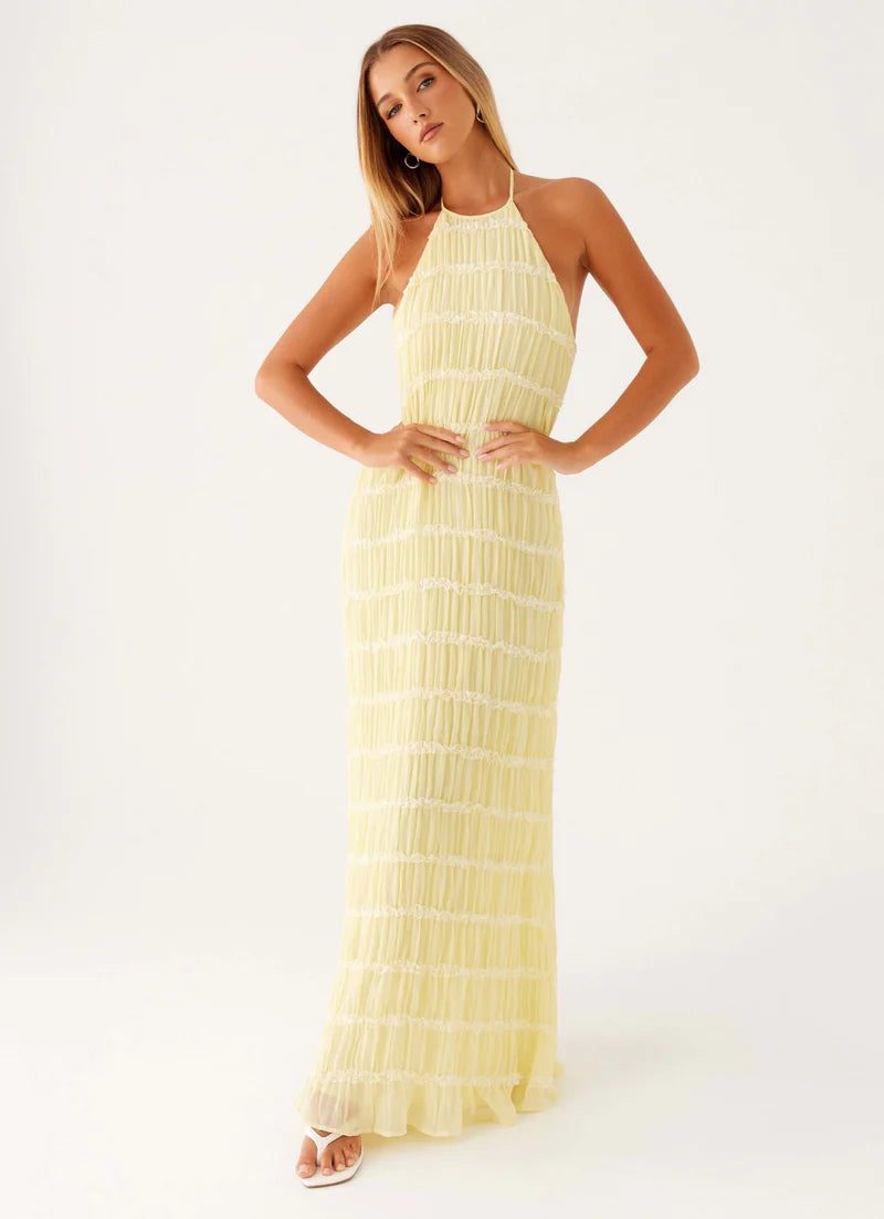 Altair | Women's Pleated Sleeveless Halter Neck Maxi Dress