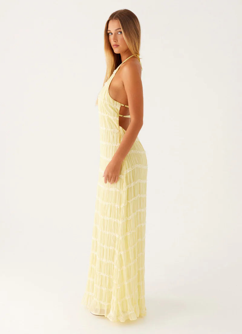 Altair | Women's Pleated Sleeveless Halter Neck Maxi Dress