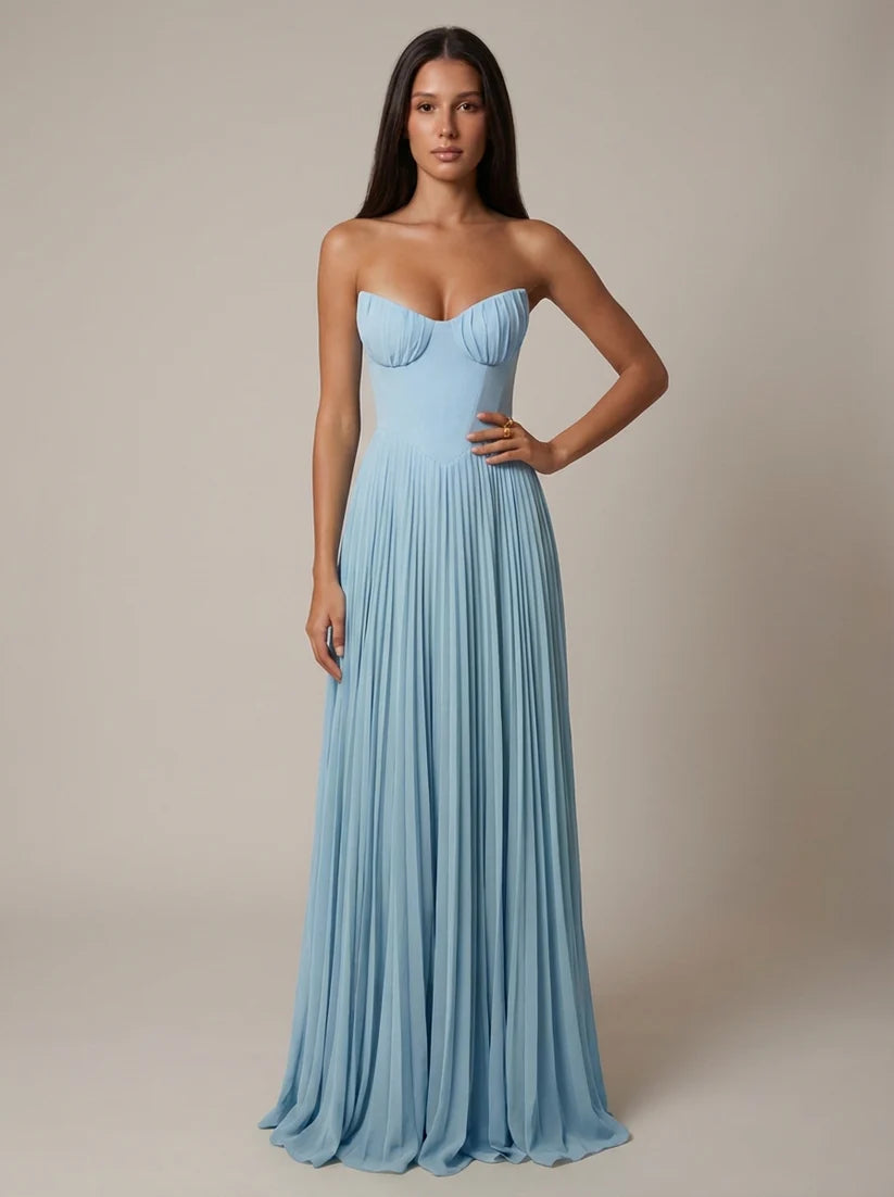 Alvera | Women's Pleated Corset Sleeveless Flowy Maxi Dress