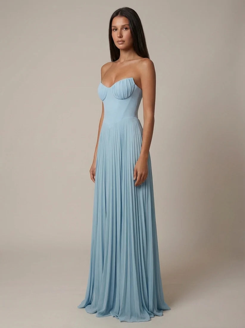 Alvera | Women's Pleated Corset Sleeveless Flowy Maxi Dress