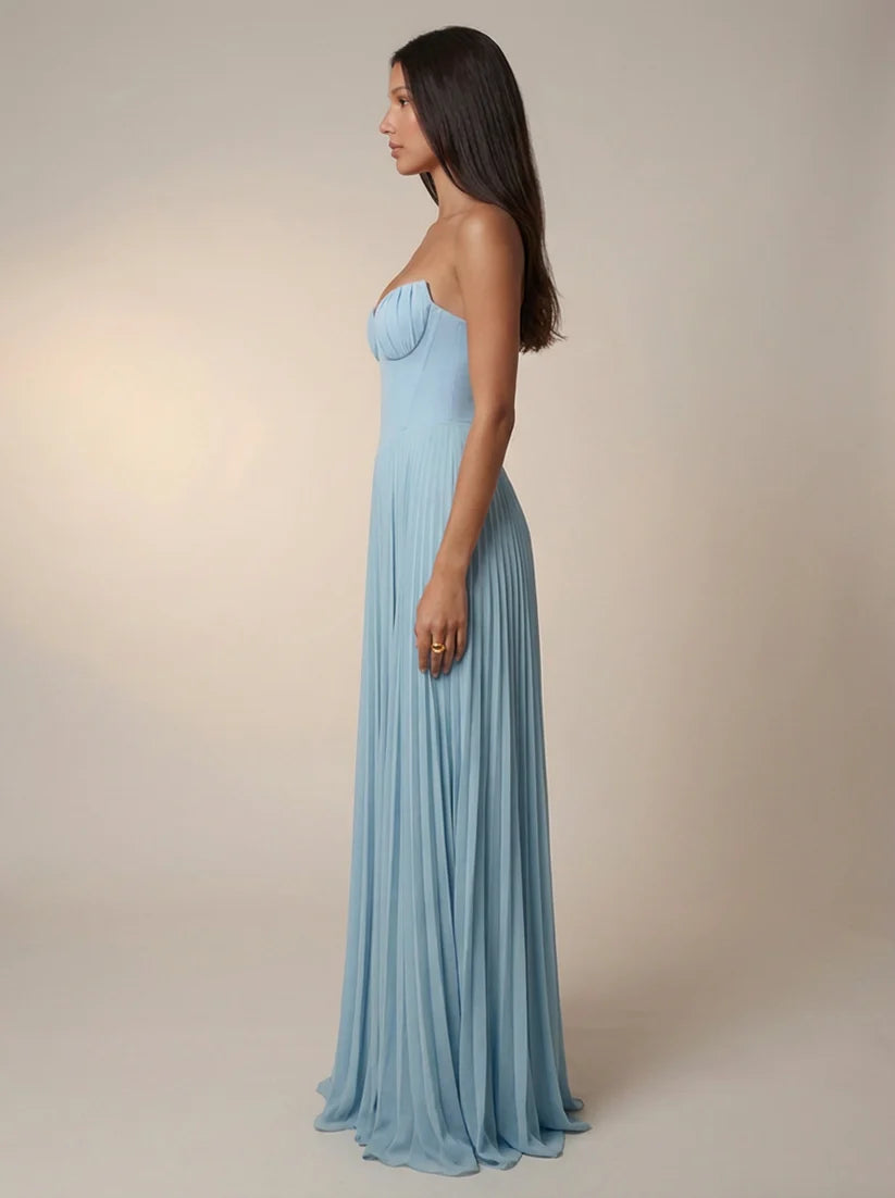 Alvera | Women's Pleated Corset Sleeveless Flowy Maxi Dress