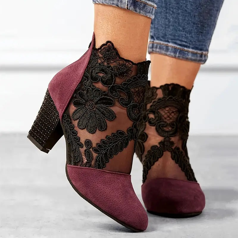 Alvina | Women’s Floral Pointed Toe Ankle Heels