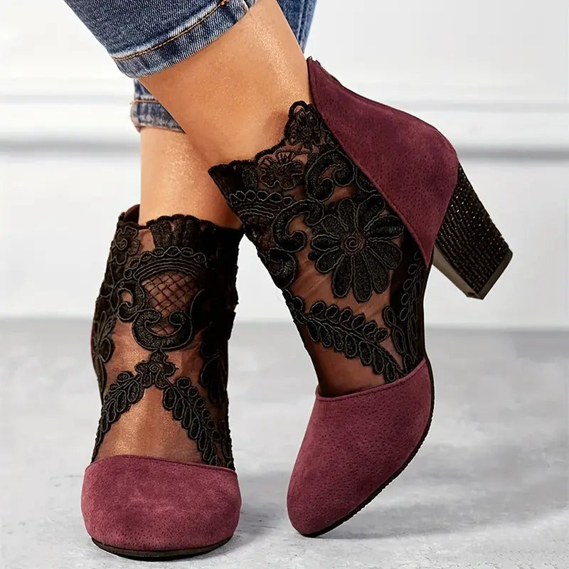 Alvina | Women’s Floral Pointed Toe Ankle Heels