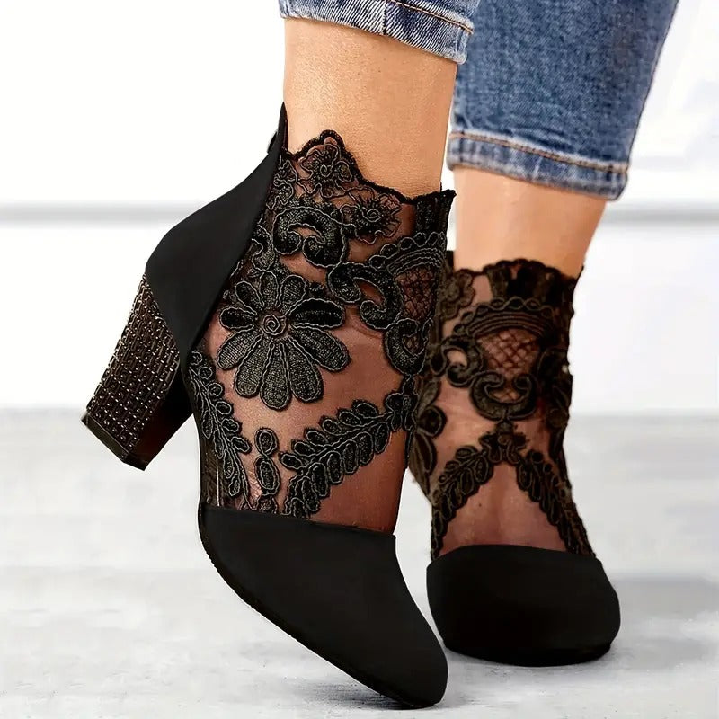 Alvina | Women’s Floral Pointed Toe Ankle Heels