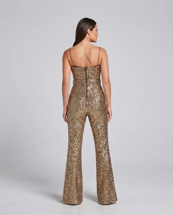Alyanna | Women's Fitted Sequin Belted Sweatheart Neck Jumpsuit