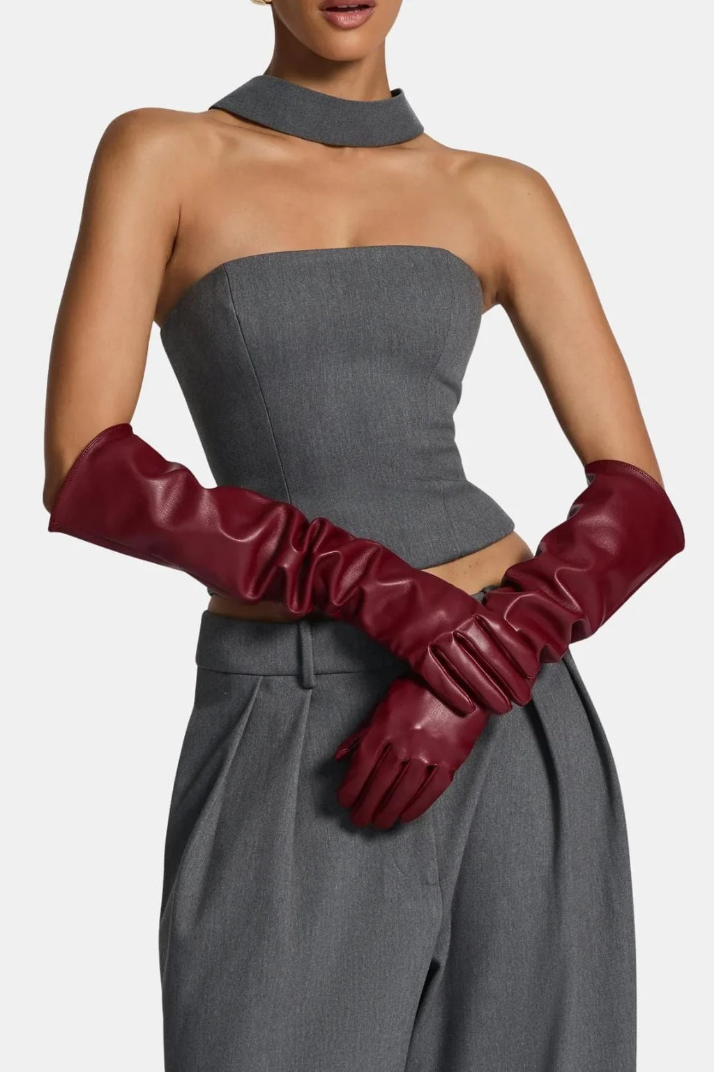 Alysha | Women’s Ruched Elbow Length Slip On Gloves