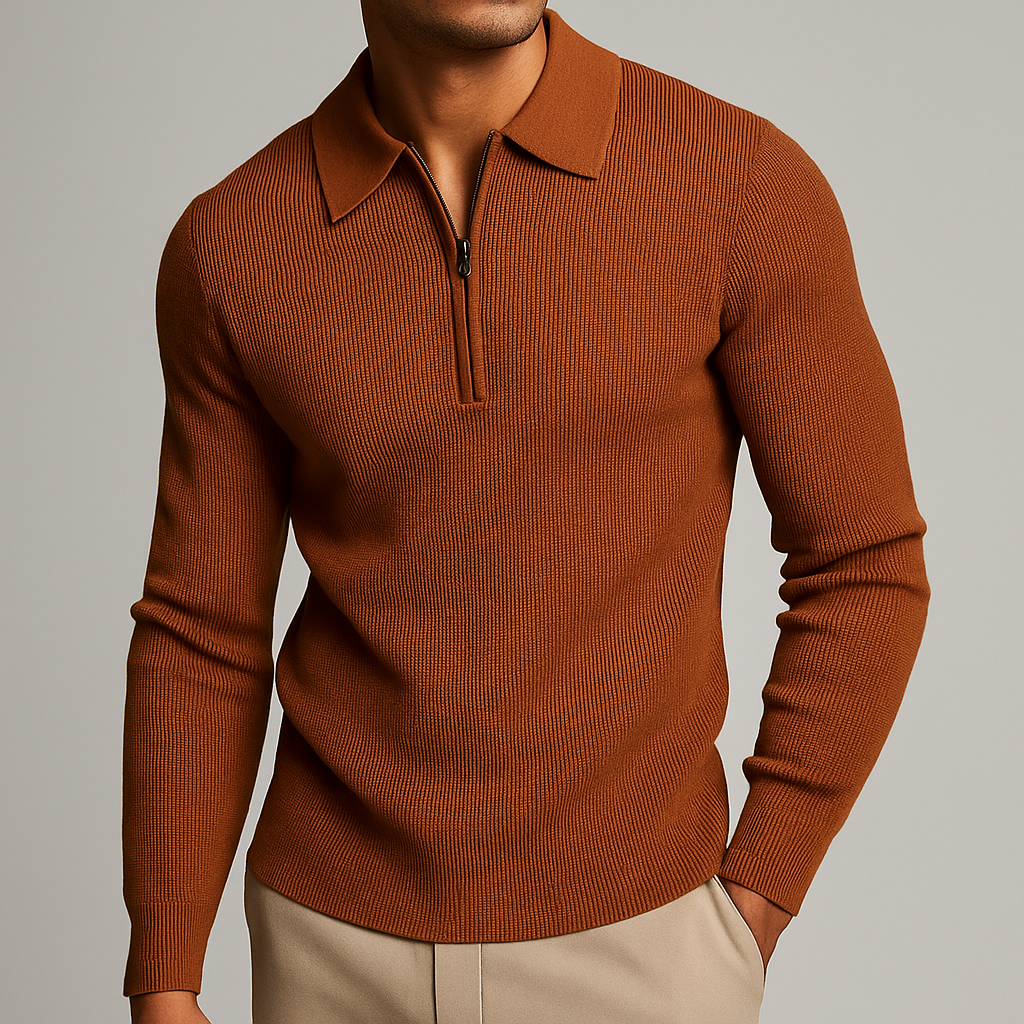 Amadeus | Men's Collared Long Sleeve Zip Front Fitted Shirt