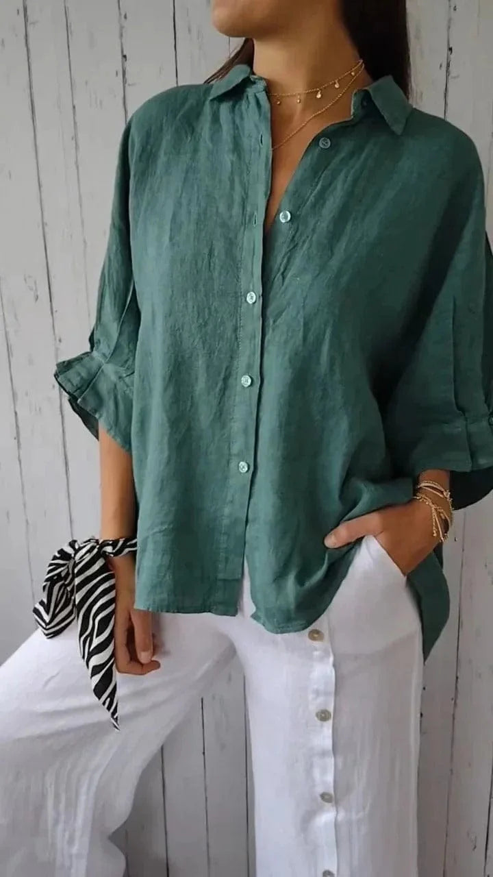 Amado | Women’s Pointed Collar Button Front Summer Shirt