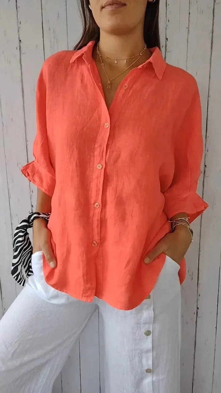 Amado | Women’s Pointed Collar Button Front Summer Shirt