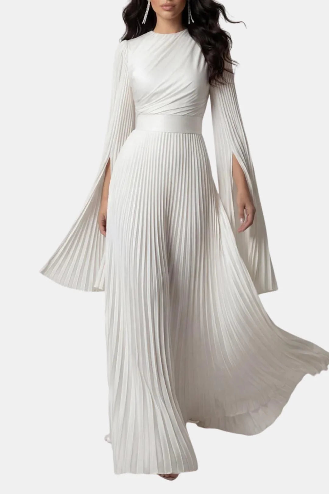 Amaka | Women’s High Neck Long Sleeve Pleated Flowy Maxi Dress